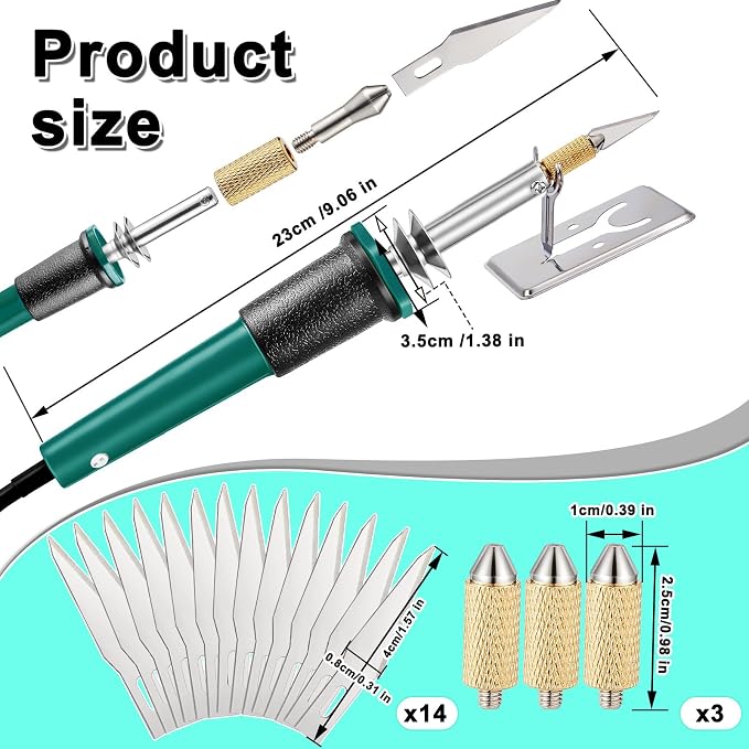 Honoson 19 Pieces Electric Hot Knife Cutter Tool, 14 Blades, 3 Chuck Sleeves - Image 2