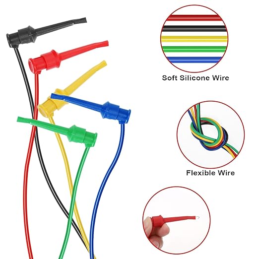 Sumnacon Multimeter Test Lead Set - 5Pcs Stackable Banana Plug to Test Hook Wire Cable Kit with Protective, Flexible Wire Leads for Electrical Testing 500V/5A 6.6Ft/2M