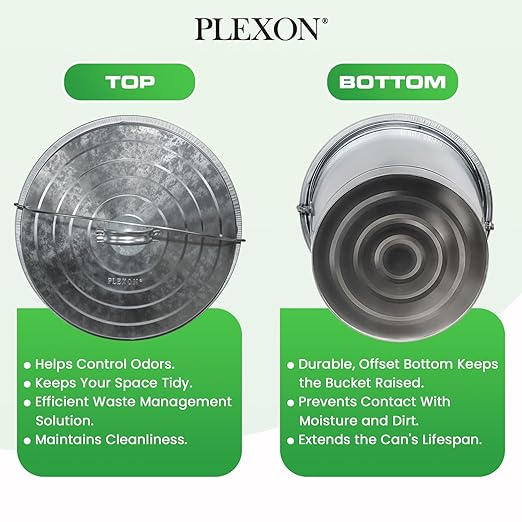 Plexon Metal Trash Can with Locking Lid Outdoor Storage Bucket for Bird Seed Ash Galvanized Steel 10-Gallon 3 Pack