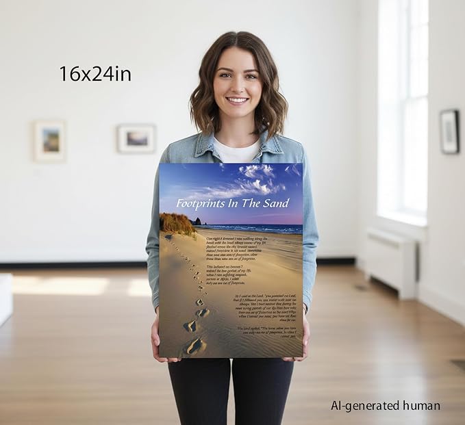 Footprints in the Sand Inspirational Wall Art-Canvas Wrapping-16x24in, - Image 5