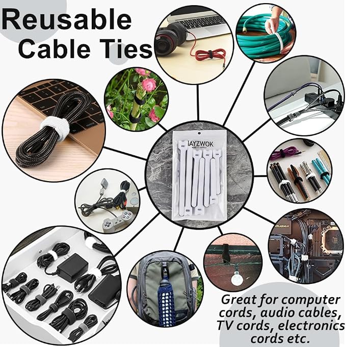 70pcs Cable Ties Reusable White Wire Ties Cable Management Cord Ties Reusable - Image 4