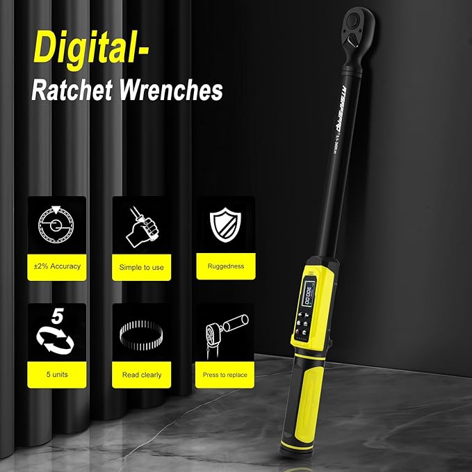 Digital Torque Wrench,1/2-Inch Drive Torque Wrench - 5-340Nm (4-250 ft-lb),Heavy Duty Torque Wrench with Buzzer, 5 Units, ±2% Accuracy for Trucks & Machinery