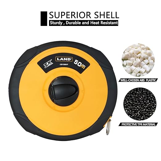 LAND 165FT/50M Fiberglass Tape Measure - Dual-Inch/Metric Scale, Lightweight & Durable, Portable Long Measuring Tape for Construction, Surveying, Landscaping