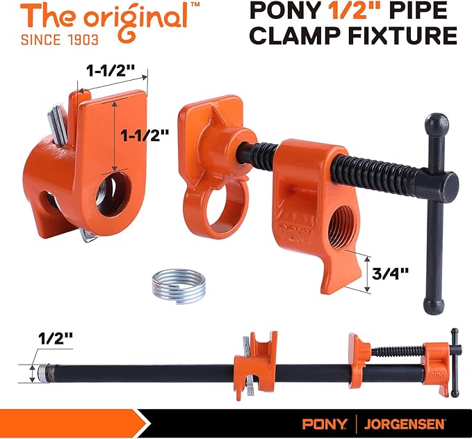 PONY 2-Pack 52 Wood Gluing Pipe Clamp Fixture for 1/2 Inch Black Pipe