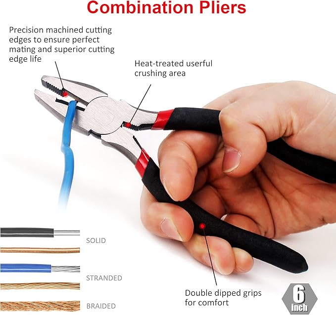 FASTPRO 7-piece Utility Pliers Set, Includes Slip Joint, Long Nose, Diagonal, Groove Joint, Linesman, and Mini Long Nose Pliers, Dipped Handle