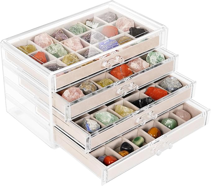 Bfttlity Acrylic Rock Display Case, 72 Grids Rock Collection Box by Bfttlity
