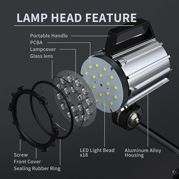 New Led Wood Lathe Light, 20W Machine Lamp, 2000 Lumens Flexible Work Light for Wood Lathe, Drill Press, 110-220v