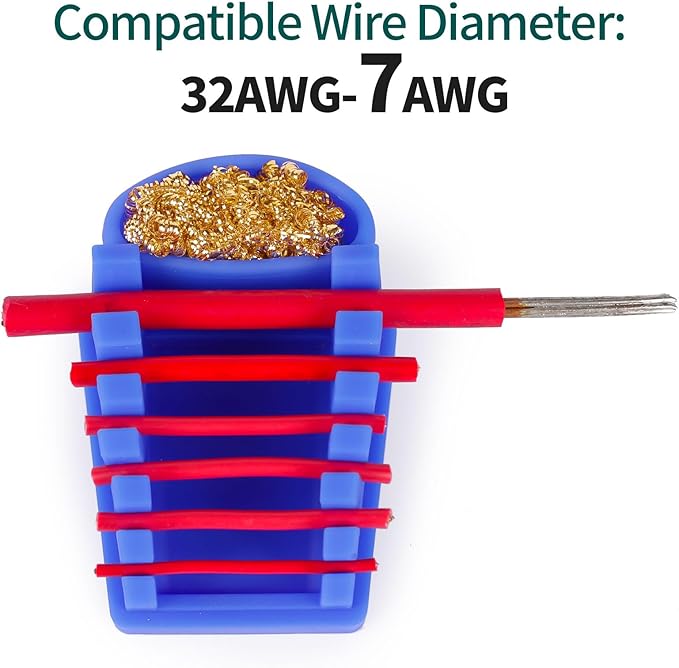 YIHUA S200 Blue Heat-Resistant Silicone Soldering Wire Holder with Brass Wool Cleaner, 6 Grooves, Storage Tray, Helping Hands Soldering Wire Welding Fixture, Compatible Diameter 32-7AWG