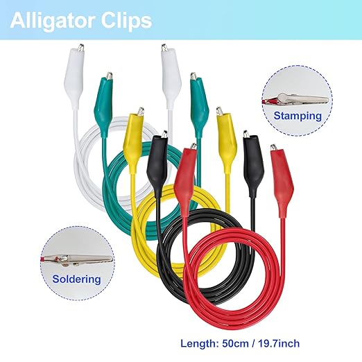 Makeronics 2 Wires 30FT 18AWG Retractable Test Leads with Roll-up Storage Pouch and Dual Ended Electrical Alligator Clips Test Probe Lead Wire Cables for Circuit Connection/Electrical Testing
