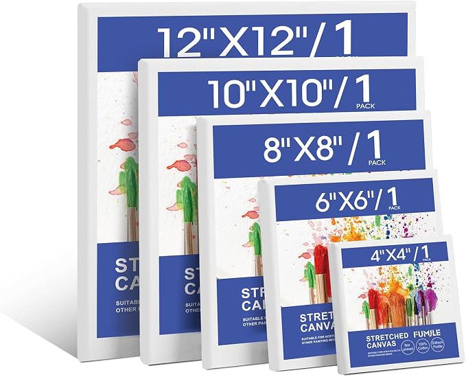 FUMILE Stretched Canvas for Painting Multi 5 Pack Square Canvas 4x4, Cotton by FUMILE