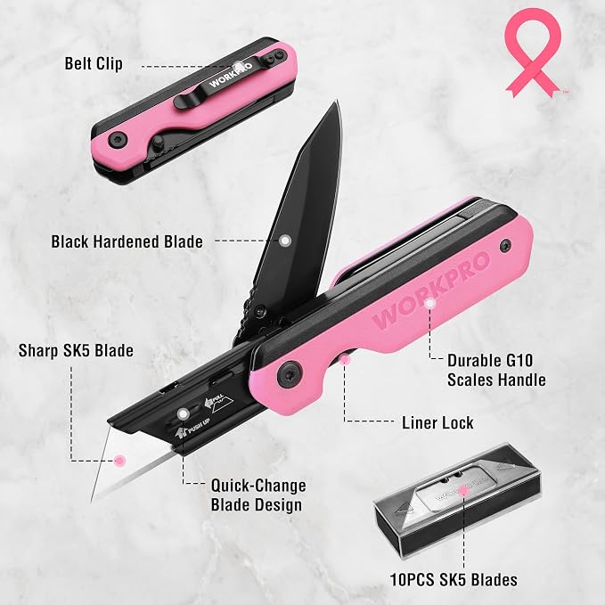 WORKPRO 2-in-1 Folding Knife/Utility Knife, Quick-Change Box Cutter - Image 4