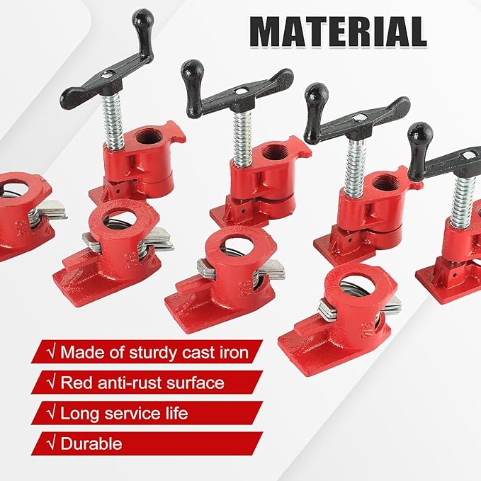 FLK Tech Wood Gluing Pipe Clamp Fixture for 3/4 Inch Pipe, Heavy Duty Pipe Clamps, Cast Iron Wood Clamps Quick Release for Woodworking, Carpentry, Home Improvement, and DIY Projects