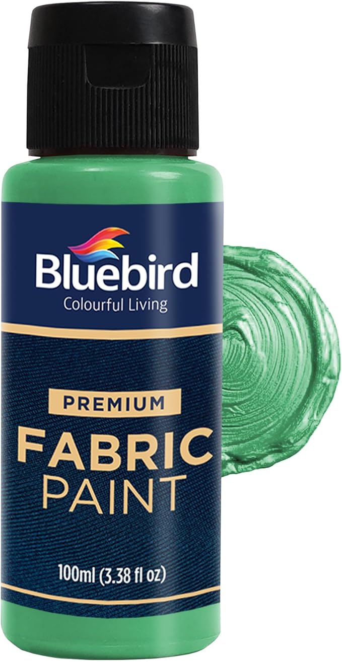 BLUEBIRD Fabric Paint, Emerald Green, 3.4 Fl Oz, Permanent Fabric Paints by BluebirdArts