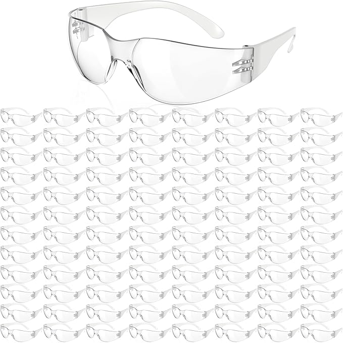 Chumia 100 Pairs Bulk Safety Glasses Eye Protection Goggles for Women Men Work Construction Science Lab