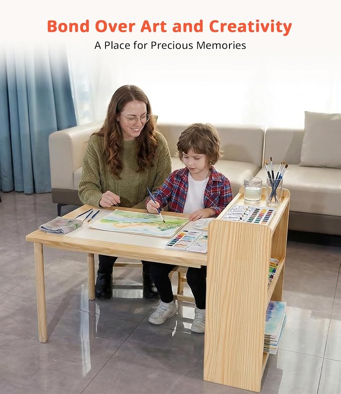 JOIN&JOY Kids Art Table and 2 Chair Set, Toddler Activity - Image 7