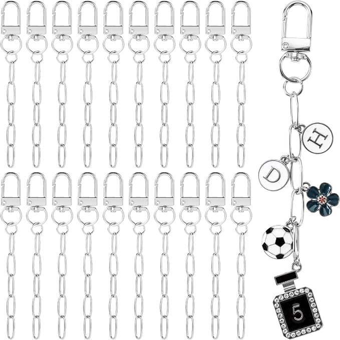 Hzopcw 20pcs Silver Keychain Making Kit, Key Ring Swivel Snap Hook Chains by Unknown