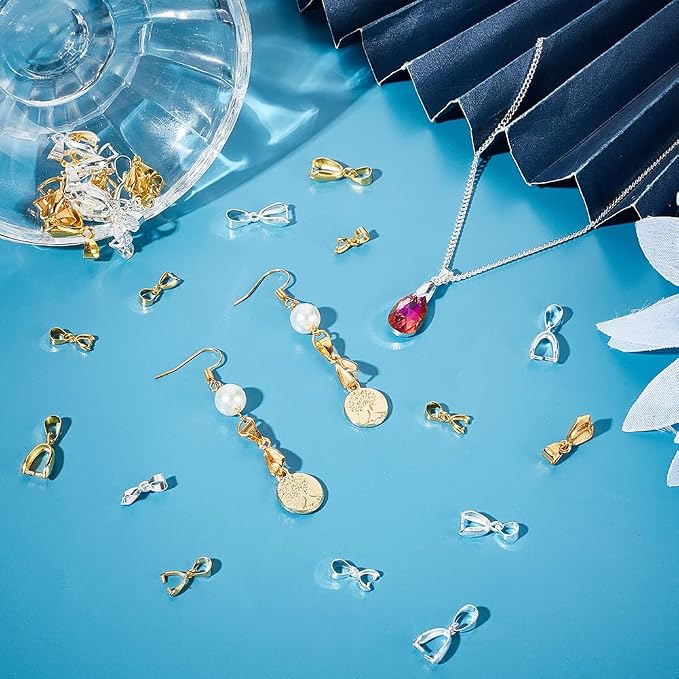 PH PandaHall 100pcs 5 Sizes Pendant Pinch Bail Clip, Brass Pendant Connector - Image 5