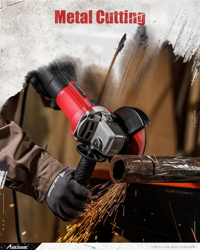 AVID POWER Angle Grinder 4-1/2 inch Electric Grinder Tools 750W 6.5 Amp Metal Grinder, 11500 RPM, with Grinding and Cutting Wheels, Auxiliary Handle, Wrench for Cutting and Grinding