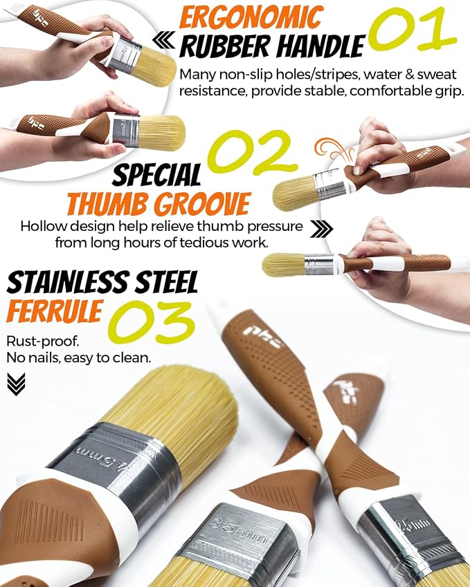 3 Pack Pro Paint Brush Set, Comfy Rubber Handle, Ultra-Smooth & Even Finish - Image 4
