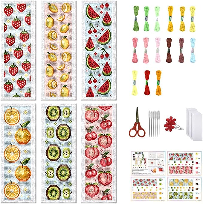 FREEBLOSS 6 Set Cross Stitch Bookmark Kit Stamped Cross Stitch Kit | Refreshing by FreeandCreativeCraftsArt