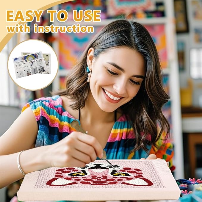 Doodlream Pink Leopard DIY Punch Needle Embroidery Kit - Image 3