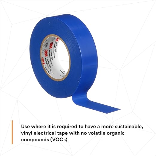 3M Temflex Multi-Purpose Vinyl Electrical Tape 165, Blue, 3/4 in x 60 ft (19 mm x 18 m), 10 Roll Pack