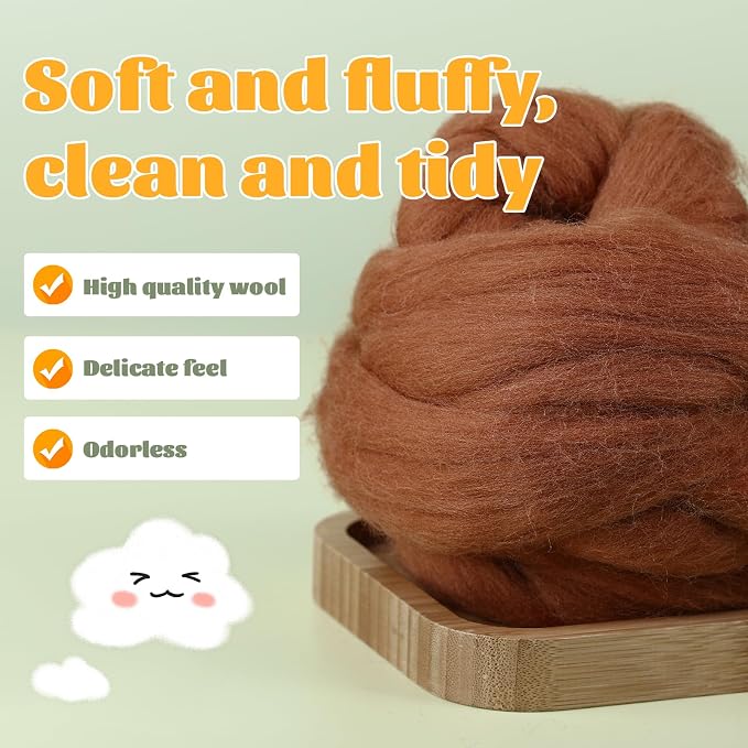 3.53oz Wool Roving, Wool Felting Supplies, Pure Wools, Chunky Yarn, Spinning - Image 3