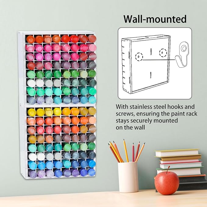 Krafetto 2 Pack 64 Grids Paint Organizer Storage Rack, Wall-mountable Craft - Image 4