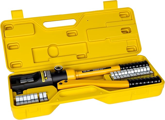 16 Tons Hydraulic Wire Crimping Tool Battery Cable Lug Terminal Crimper With 13 Pairs of Dies, 9AWG to 600MCM Crimping Tool