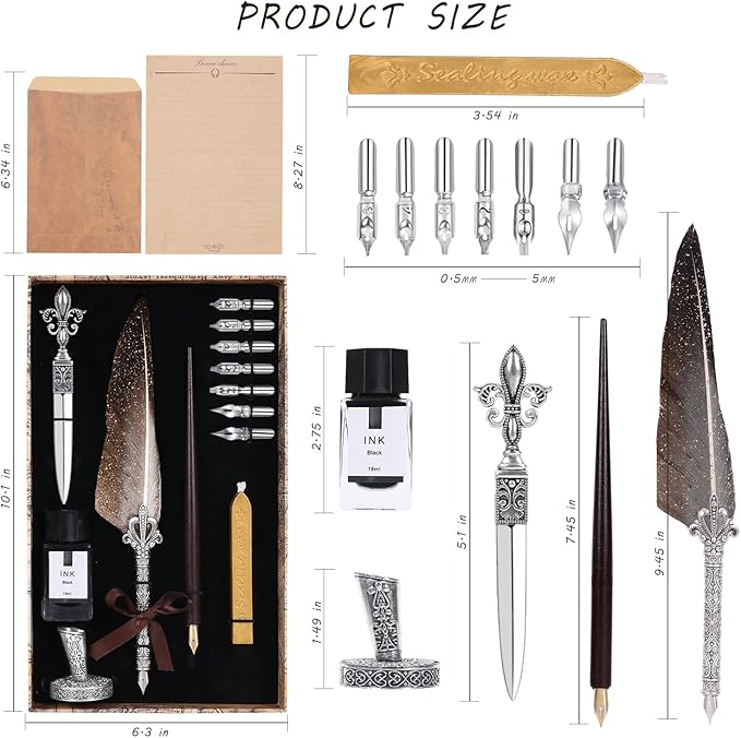 Vintage Quill Pen Ink Set, Feather Quill Pens - Image 2
