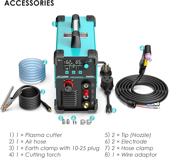 Plasma Cutter, [Pilot Arc] [Large LED Display] [Air Sensor] 65A bestarc Plasma Cutter Machine 110/220V Dual Voltage, 5/8 Inch Clean Cut 1 Inch Max Cut, Post Flow 2T/4T for Beginners DIY