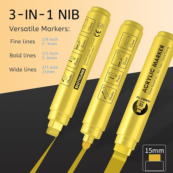 BIGTHUMB Jumbo Graffiti Poster Markers Set: 12 Metallic Colors Large 15mm Wide - Image 3