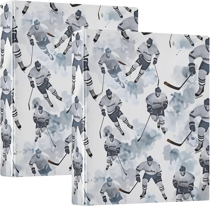 Ice Hockey Black Round Ring Binders 1.5 Inch Bandy Ball Sports 3 Ring Clipboard by Wamika