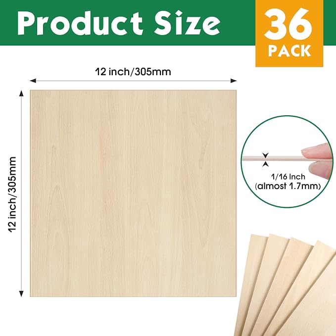 36 Pack Basswood Sheets 1/16x12X12Inch, Plywood Sheets - Image 2