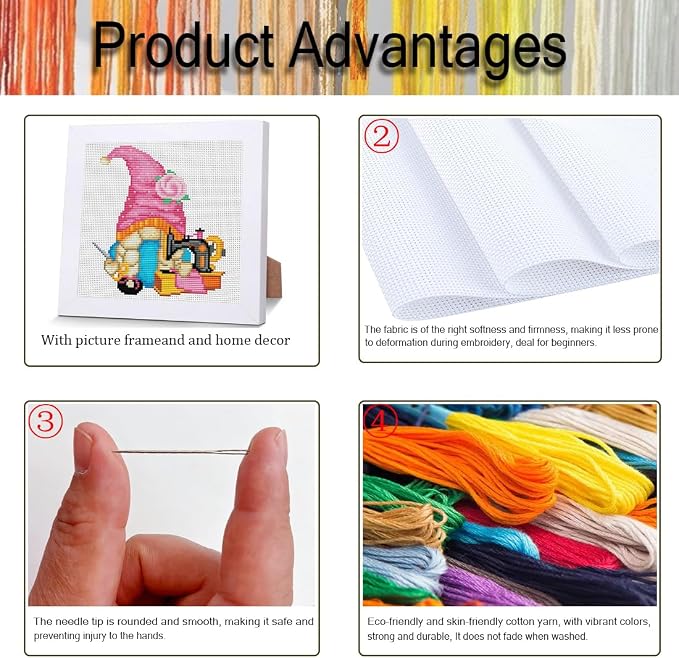 VIGEGU Gnome Cross Stitch Kits for Adults, Sewing Machine Stamped Cross Stitch - Image 4