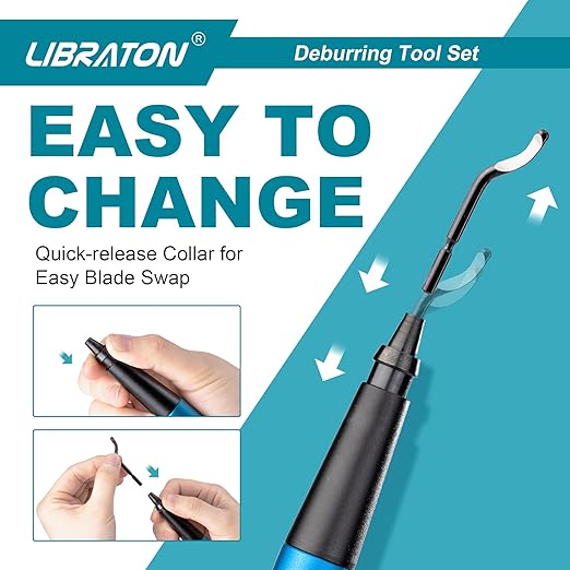 Libraton Deburring Tool with 11 High-Speed Steel Blades, 360 Degree Rotary Head, Professional Deburring Tool Kit Works on Metal, Resin, Aluminum, Copper, Plastic, 3D Printing, Wood