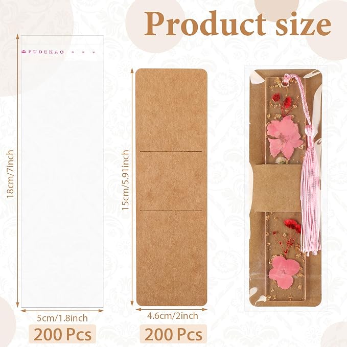 Honoson 200 Set Bookmark Holders Gift Set Kraft Paper Bookmark Sleeves - Image 2