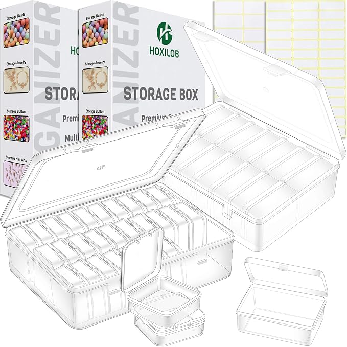 46Pcs Bead Organizer Set, Premium Small and Medium Clear Plastic Storage Boxes by HOXILOB
