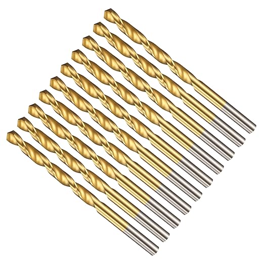 Drill Bit, 7/32" Cutting Diameter (5.556mm), 4241 HSS TiN Coated 118° Cutting Angle Versatile Jobber Bits - (Applications: for Drilling Plastic Wood Soft Thin Metal), 10-Pieces