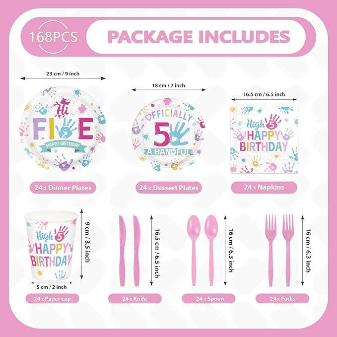 168Pcs Hi Five Birthday Party Decorations or 5 Years Old Birthday Serves 24 | - Image 2