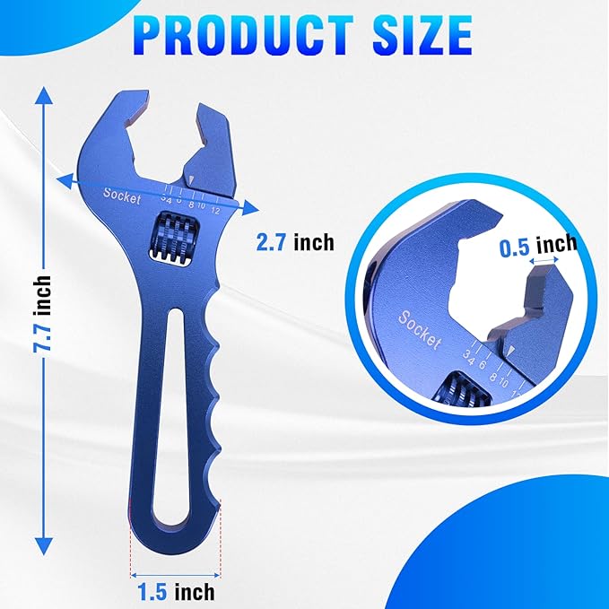 AN Hose Fitting Adjustable Wrench 3AN-12AN Lightweight Aluminum (Blue-Non-Marring)