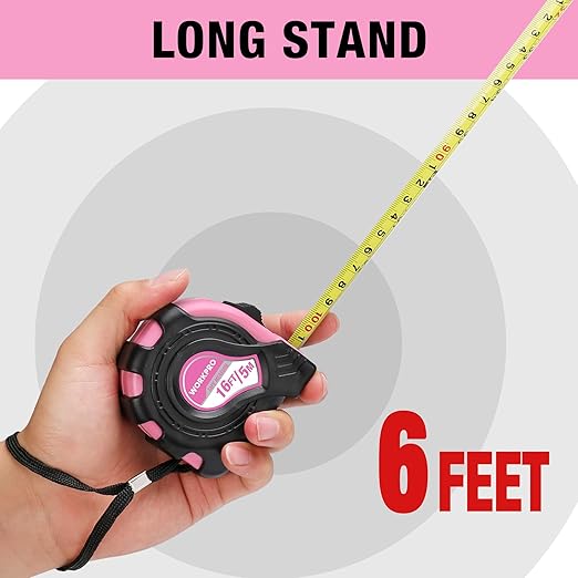 WORKPRO 16FT Pink Tape Measure, Inch/Metric Easy Read Measuring Tape, Retractable Lightweight Measurement Tape Accuracy 1/32, 1mm for Engineer,with Thumb Lock, Belt Clip, Rubber Protective Casing