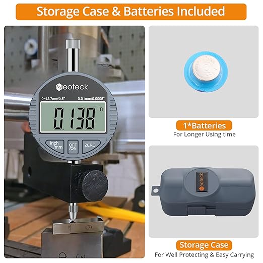 Neoteck DTI Digital Dial Indicator 0.01mm/0.0005 inch Digital Probe Indicator Dial Test Gauge Range 0-12.7mm/0.5 inch Dial Test Indicators Electronic Indicator Gauge