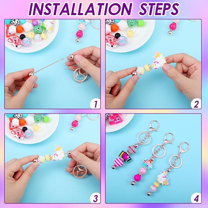 Sasylvia 60 Pcs Beadable Keychain Bars Bulk Making Kit 20 Beaded Keychain 20 - Image 4