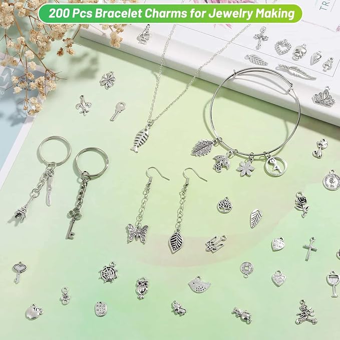 Acejoz 200Pcs Silver Charms for Jewelry Making and Bracelets, Wholesale Bulk - Image 6