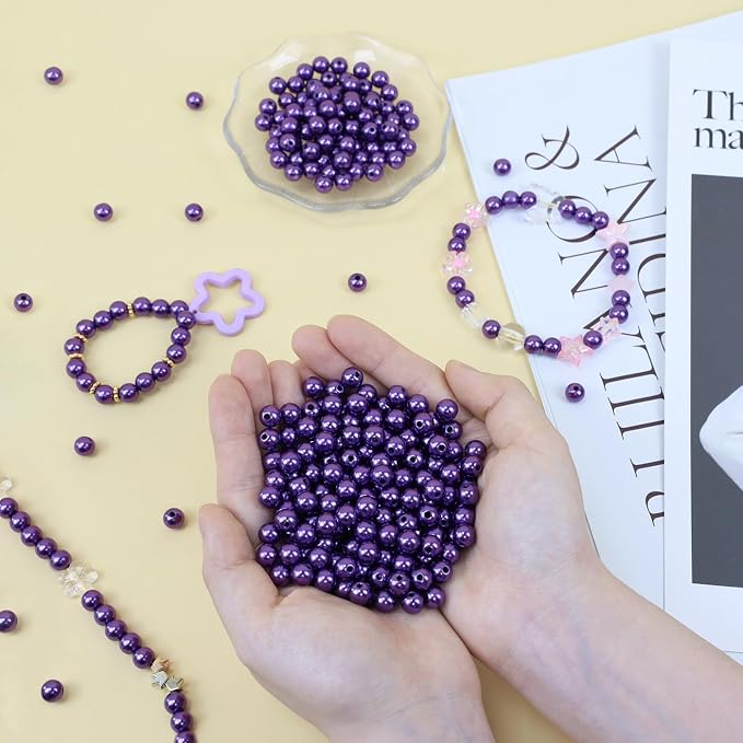 DUQGUHO Purple Pearl Beads for Crafts 8mm Plastic Pearl Beads - Image 5