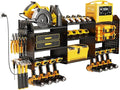 Power Tool Organizer with Charging Station Wall Mount, 3 Layer Expanded Heavy Duty Garage Organization, 45.5 Inch Length Garage Tool Storage, 8 Drills, 2 Assemble Method, Black