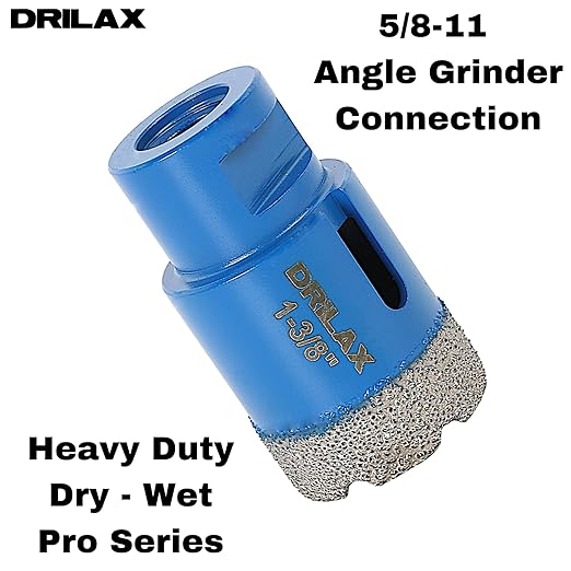 Drilax Pro Series 1-3/8 Inch Diamond Hole Saw for Angle Grinder – 5/8"-11 Thread – Dry Cutting Granite Drill Bit, Masonry Hole Saw & Quartz Countertop Drill Bit – Long Life 100+ Holes