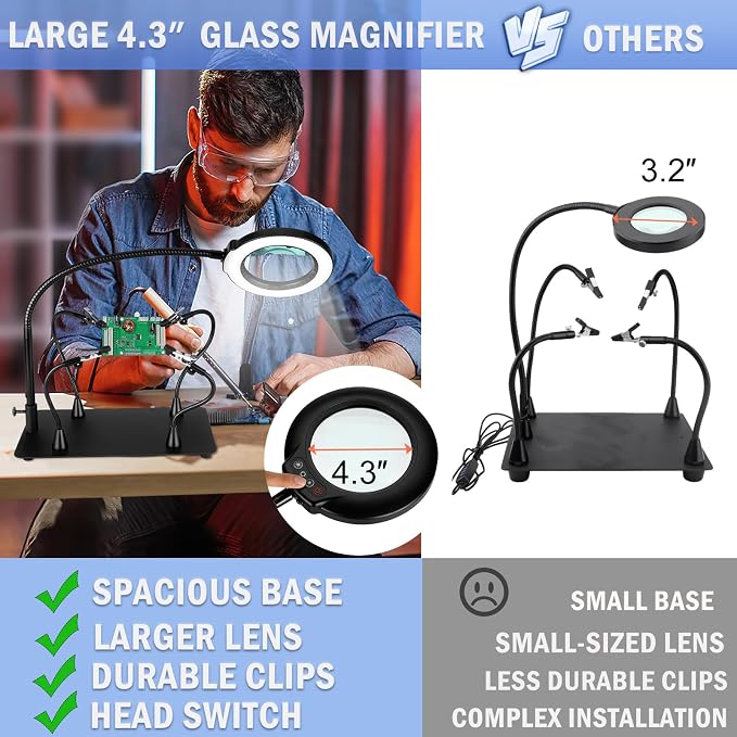 Drdefi Magnetic Helping Hands Soldering Station 12X Magnifying Lamp Large Base - Image 3