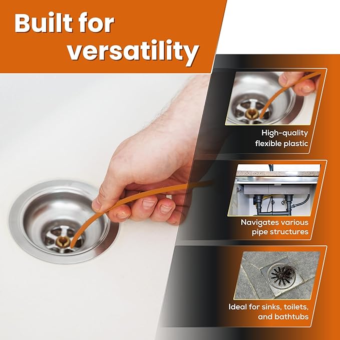 Drain Snake - Multi-Tooth Drain Clog Remover for Bathroom & Kitchen - Flexible Barbed Drain Cleaner Tool for Hair & Debris - Easy to Use Plumbing Snake Drain Auger, Bathtubs (Pack of 2)